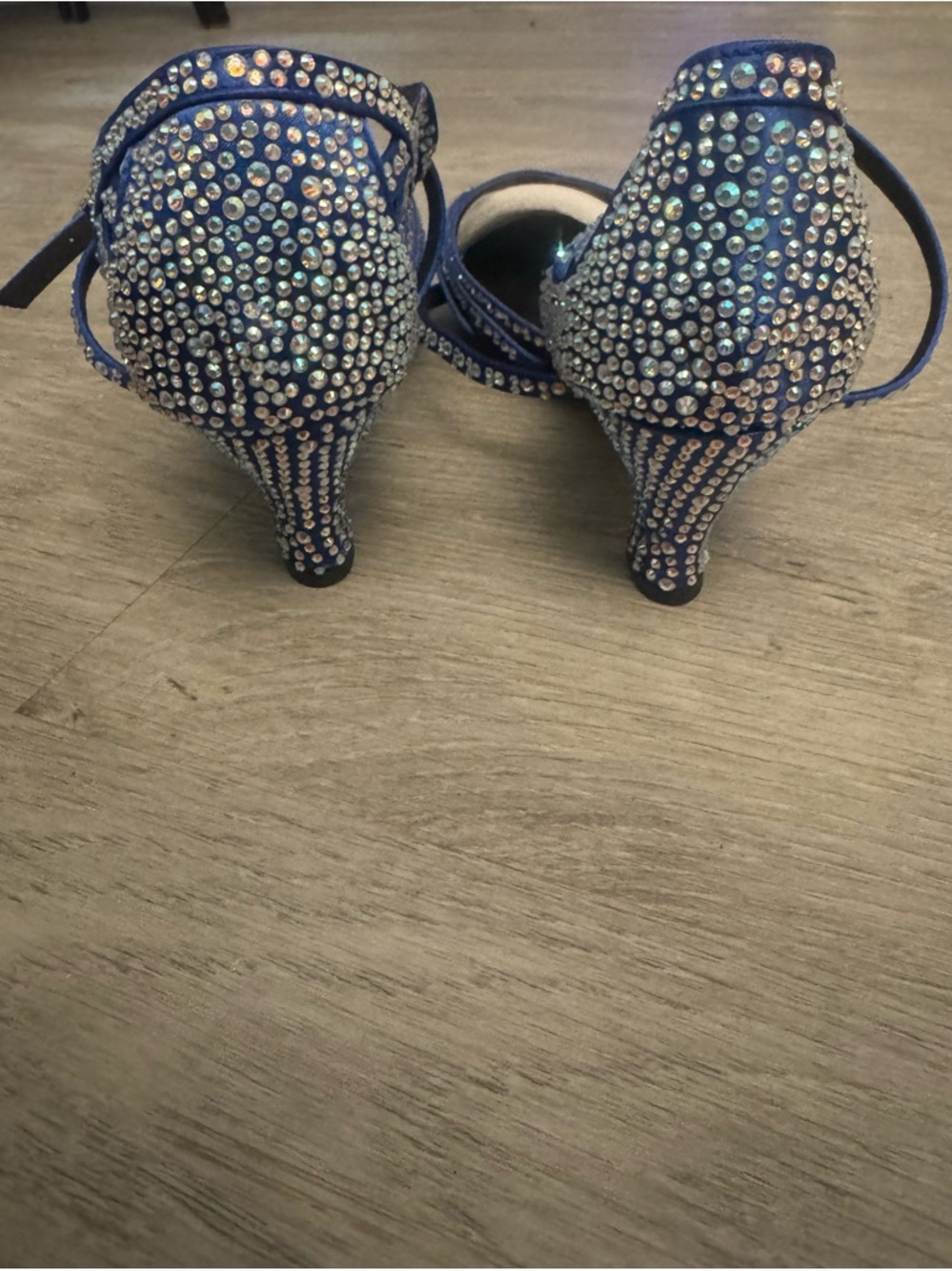 Blue Rhinestone Dance Heels Size 11 Strappy Ankle Strap - Picture 4 of 7